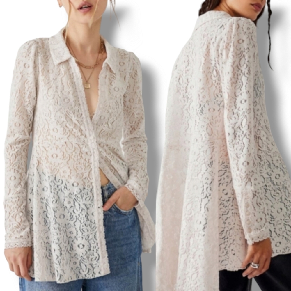 NEW Free People Lace Heather Tunic in Cream